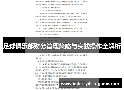 足球俱乐部财务管理策略与实践操作全解析 足球俱乐部财务管理策略与实践操作全解析